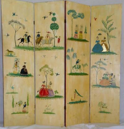 Salvador Corona Rare Painted Floor Screen by Salvador Corona circa 1938 of Vera Cruz Harbor