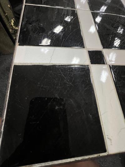 Salvatore Bevelacqua ART DECO CHROME COPPER BAND WITH BRASS CAP ACCENTS BLACK WHITE TILE TABLE