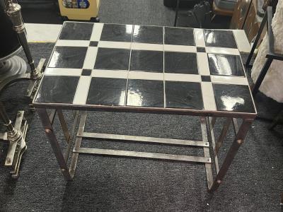 Salvatore Bevelacqua ART DECO CHROME COPPER BAND WITH BRASS CAP ACCENTS BLACK WHITE TILE TABLE