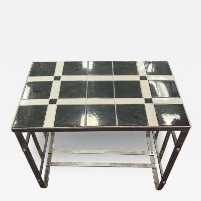 Salvatore Bevelacqua ART DECO CHROME COPPER BAND WITH BRASS CAP ACCENTS BLACK WHITE TILE TABLE