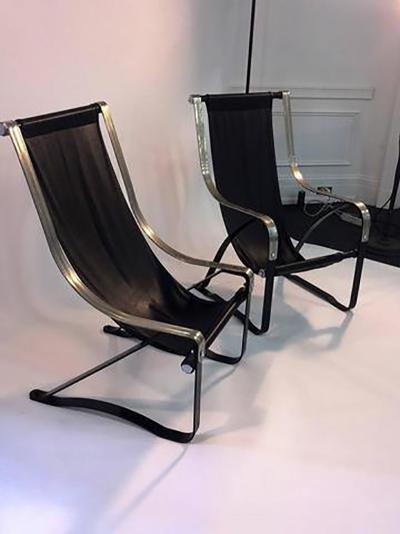 Salvatore Bevelacqua Art Deco Pair of Sling Chairs designed by Salvatore Bevelacqua