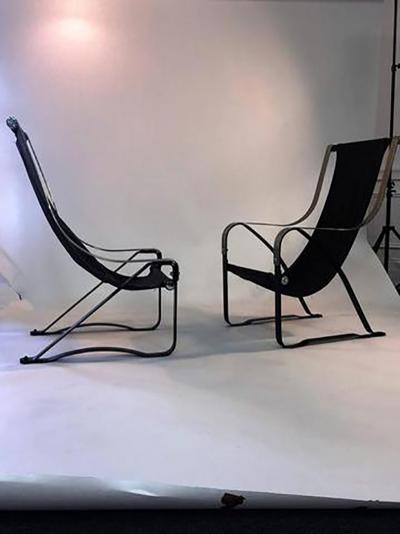 Salvatore Bevelacqua Art Deco Pair of Sling Chairs designed by Salvatore Bevelacqua