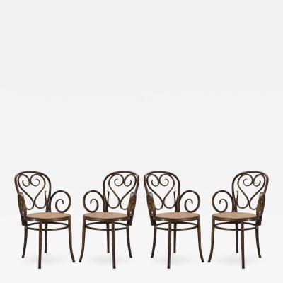 Salvatore Leone Bentwood Dining Armchairs with Caned Seats by Salvatore Leone Set of Four