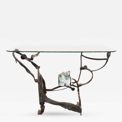 Salvino Marsura Brutalist Iron and Glass Console by Salvino Marsura Italy 1970s