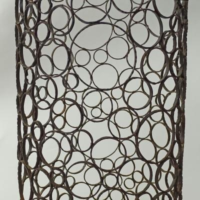 Salvino Marsura Splendid Italian 1960s Brutalist Wrought Iron and Copper Umbrella Stand