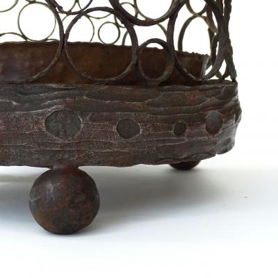 Salvino Marsura Splendid Italian 1960s Brutalist Wrought Iron and Copper Umbrella Stand