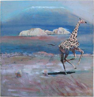 Sam Amato Whimsical Oil Painting on Canvas of African Giraffe by Sam Amato