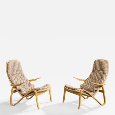 Sam Larsson Sam Larsson Lounge Chairs with Wood Canvas and Fabric Sweden 1970s