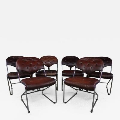 Sam Larsson Sam Larsson Sam Leather Chromed Steel Dining Chairs 1970s DUX Sweden