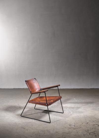 Sam Resnick Rare Sam Resnick Chair with Heavy Saddle Leather American 1960s