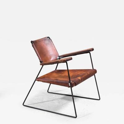 Sam Resnick Rare Sam Resnick Chair with Heavy Saddle Leather American 1960s