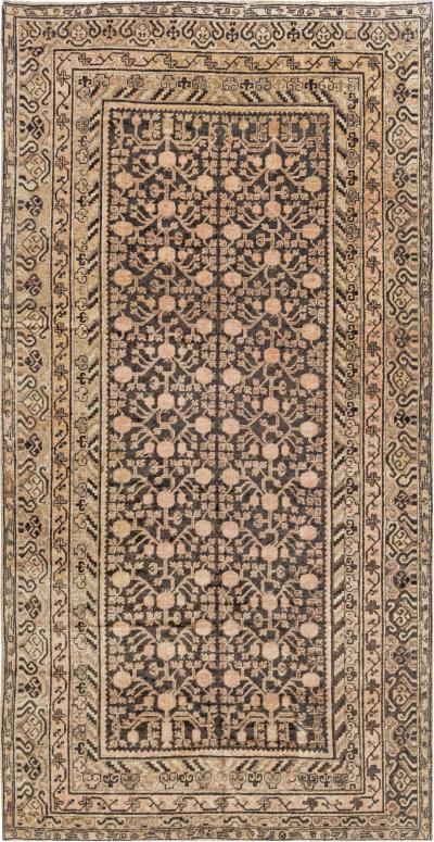 Samarkand Midcentury Brown and Beige with Pinkish Undertones Wool Rug