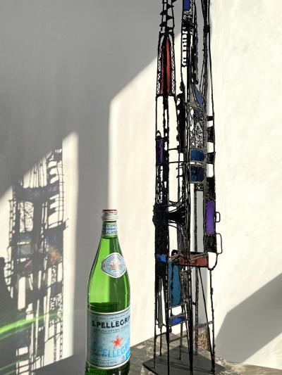 Samuel Adolf Cashwan Mid Century Metal and Colored Glass Sculpture Like Stained Glass