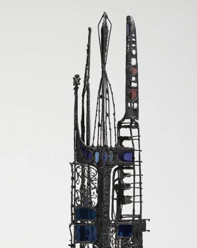 Samuel Adolf Cashwan Mid Century Metal and Colored Glass Sculpture Like Stained Glass