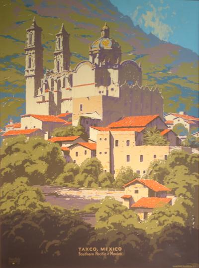 Samuel Hyde Harris Sam Hyde Harris Iconic Southern Pacific Railroad Poster showing Taxco Mexico