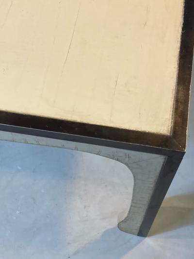 Samuel Marx MODERNIST PARCHMENT NICKELED BRONZE COFFEE TABLE IN THE MANNER OF SAMUEL MARX