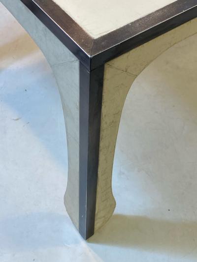 Samuel Marx MODERNIST PARCHMENT NICKELED BRONZE COFFEE TABLE IN THE MANNER OF SAMUEL MARX