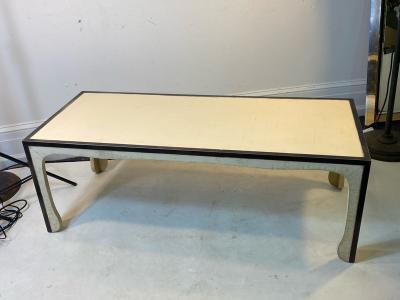 Samuel Marx MODERNIST PARCHMENT NICKELED BRONZE COFFEE TABLE IN THE MANNER OF SAMUEL MARX