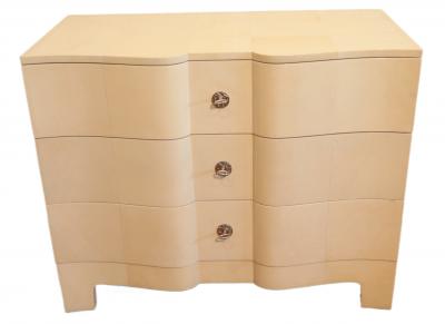 Samuel Marx PAIR of SERPENTINE FRONT NIGHT TABLES DATE OF MANUFACTURE UNKNOWN