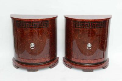 Samuel Marx Pair of Samuel Marx Faux Tortoise and Ebonized Demilune Cabinets