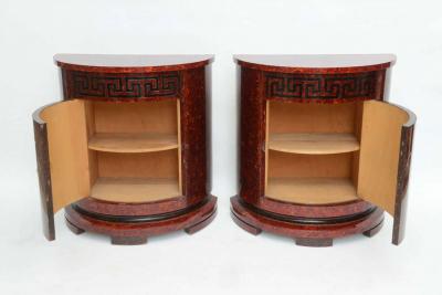 Samuel Marx Pair of Samuel Marx Faux Tortoise and Ebonized Demilune Cabinets