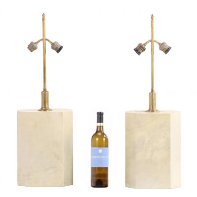 Samuel Marx Pair of Six Sided Brass and Parchment Covered Table Lamps C 1960