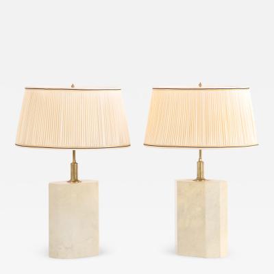 Samuel Marx Pair of Six Sided Brass and Parchment Covered Table Lamps C 1960