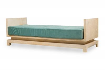 Samuel Marx Parchment and Teal Upholstered Daybed Manner of Samuel Marx