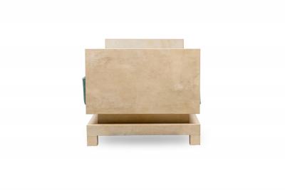 Samuel Marx Parchment and Teal Upholstered Daybed Manner of Samuel Marx