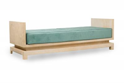 Samuel Marx Parchment and Teal Upholstered Daybed Manner of Samuel Marx