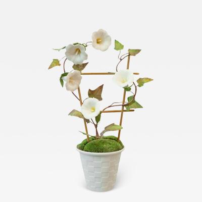 Samuel Mazy Samuel Mazy White Biscuit Porcelain Morning Glory with Trellis in a Lattice Pot