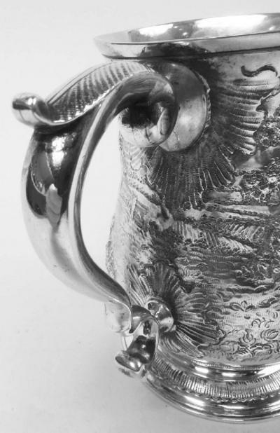 Samuel Welles English Georgian Sterling Silver Mug with Victorian Rural Scene 1759