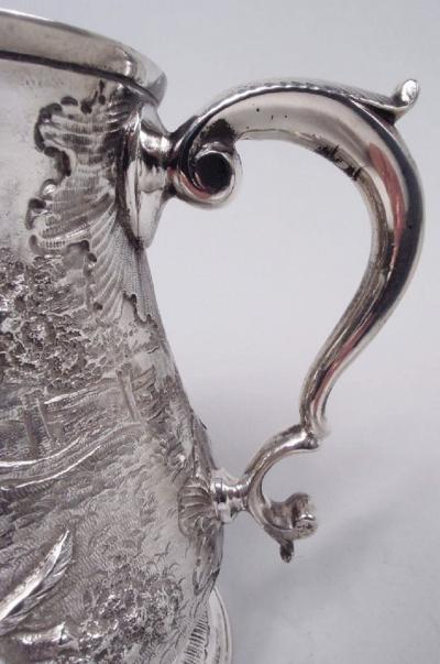 Samuel Welles English Georgian Sterling Silver Mug with Victorian Rural Scene 1759
