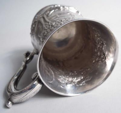 Samuel Welles English Georgian Sterling Silver Mug with Victorian Rural Scene 1759