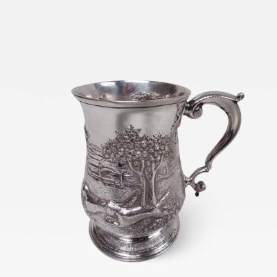 Samuel Welles English Georgian Sterling Silver Mug with Victorian Rural Scene 1759