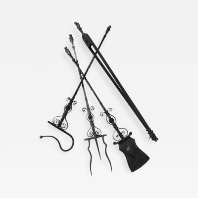 Samuel Yellin Important Set of Four Bronze and Wrought Iron Firetools