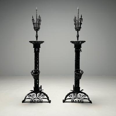 Samuel Yellin Pair Monumental Samuel Yellin Style Wrought Iron Andirons Italian Renaissance