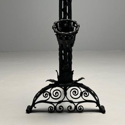 Samuel Yellin Pair Monumental Samuel Yellin Style Wrought Iron Andirons Italian Renaissance