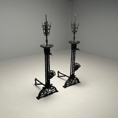 Samuel Yellin Pair Monumental Samuel Yellin Style Wrought Iron Andirons Italian Renaissance