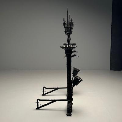 Samuel Yellin Pair Monumental Samuel Yellin Style Wrought Iron Andirons Italian Renaissance