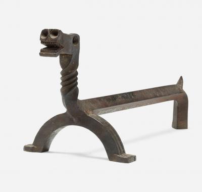 Samuel Yellin Pair of Figural Dragon Andirons In the Manner of Samuel Yellin 1930c 