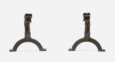 Samuel Yellin Pair of Figural Dragon Andirons In the Manner of Samuel Yellin 1930c 