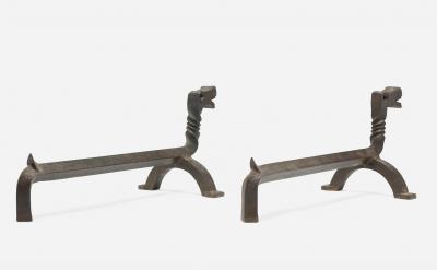 Samuel Yellin Pair of Figural Dragon Andirons In the Manner of Samuel Yellin 1930c 
