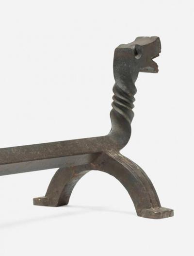 Samuel Yellin Pair of Figural Dragon Andirons In the Manner of Samuel Yellin 1930c 