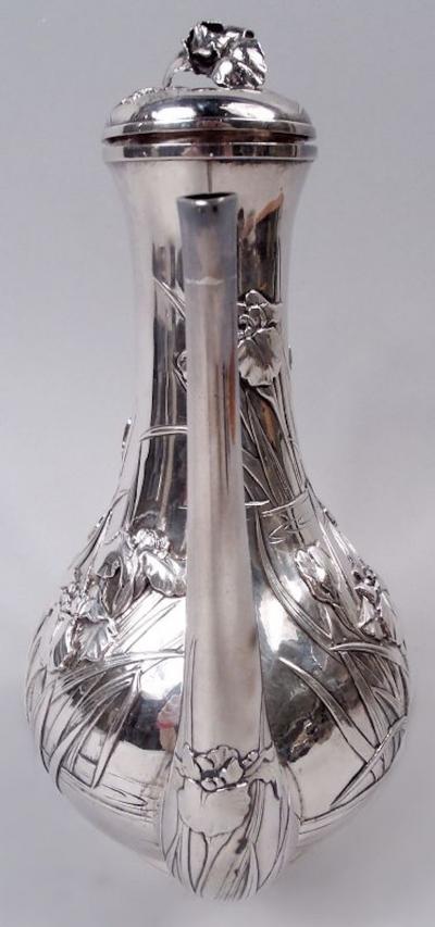 Samurai Shokai Japanese Meiji Art Nouveau Silver Iris Flower Coffeepot