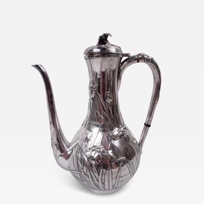Samurai Shokai Japanese Meiji Art Nouveau Silver Iris Flower Coffeepot
