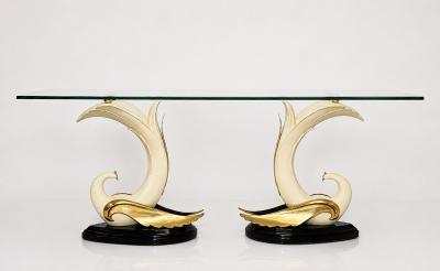 San Sen Brass Glass Swan Console Table for Art House Jofral Spain Labeled