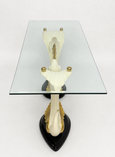 San Sen Brass Glass Swan Console Table for Art House Jofral Spain Labeled