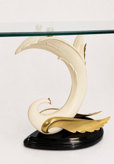 San Sen Brass Glass Swan Console Table for Art House Jofral Spain Labeled