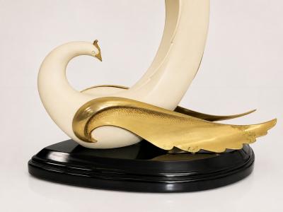 San Sen Brass Glass Swan Console Table for Art House Jofral Spain Labeled